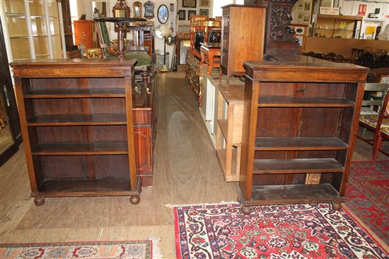 Pair oak dwarf open bookcases